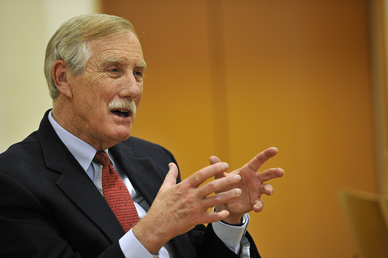 Sen. Angus King, seen in March, is among seven members of the Senate Intelligence Committee who are asking the Obama administration to declassify details of alleged Russian involvement in November's elections. 