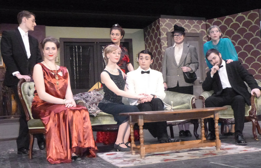 The cast of “The Games Afoot,” from left, are Ty Lecrone, Julia Badaraco, Isabella Labbe, Callie Rogers, Allen Baez, Emma Jones, Jonathan Thompson and Hannah Comfort.