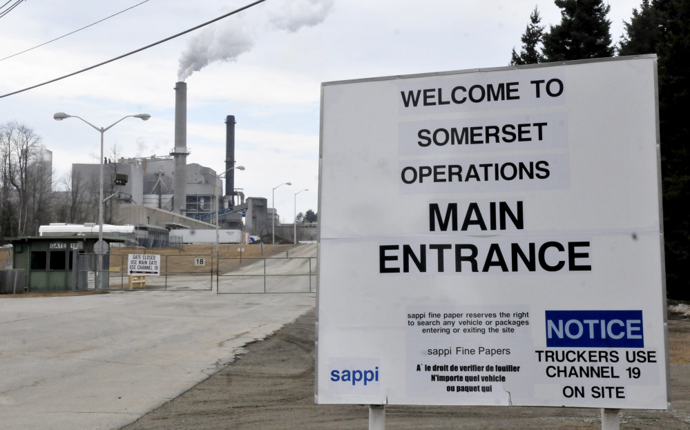 The entrance to the Sappi mill in Skowhegan on Wednesday. Skowhegan selectmen agreed this week to go with a bid price of $150,000, plus $395 per hour, for the town’s appraisal of the paper mill.