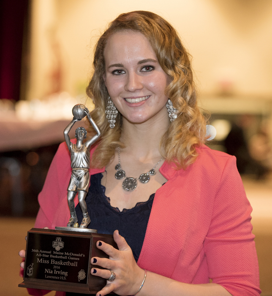 Nia Irving of Lawrence High School was named Miss Maine Basketball on Friday night during a ceremony in Bangor.