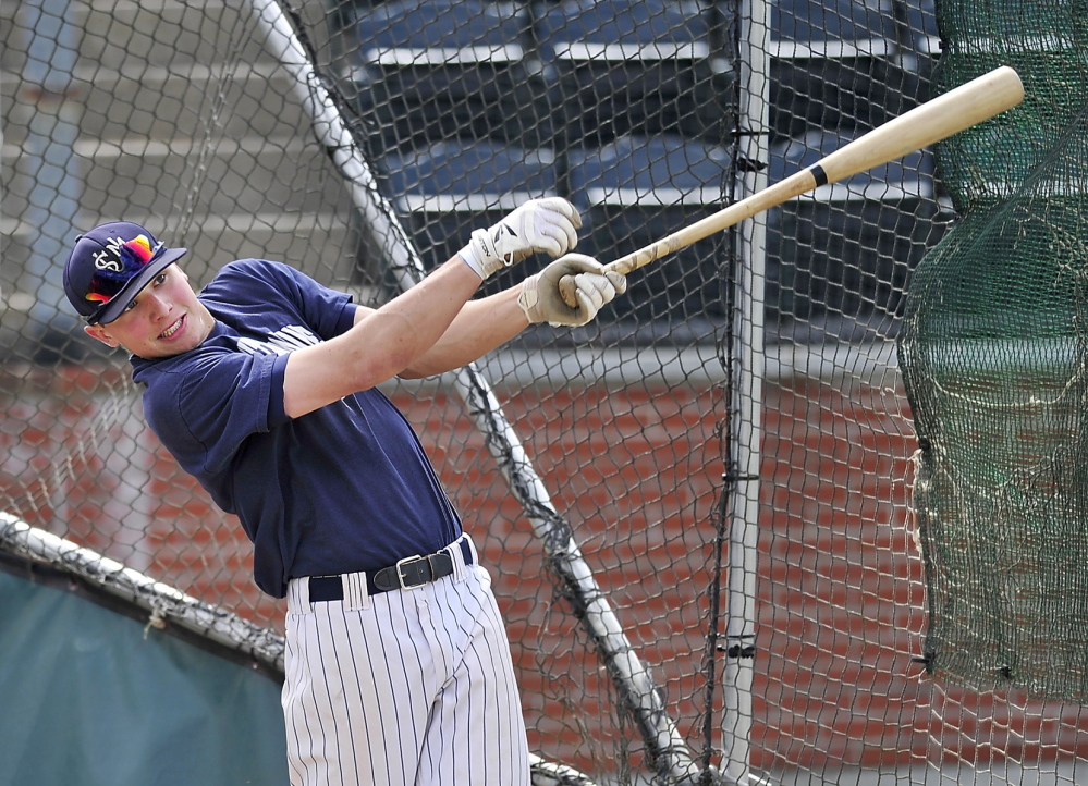 In this May 20, 2014 photo, USM’s Sam Dexter takes batting practice in Gorham before heading to the the NCAA Division III tournament in Appleton, Wisconsin.