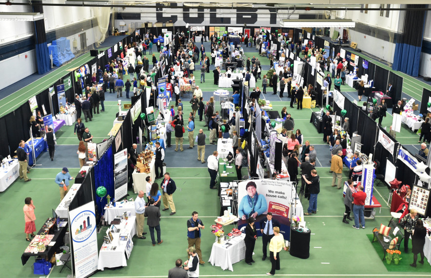 Visitors fill the Harold Alfond Athletic Center Field House on Thursday for the 2016 Business-to-Business Showcase at Colby College in Waterville.