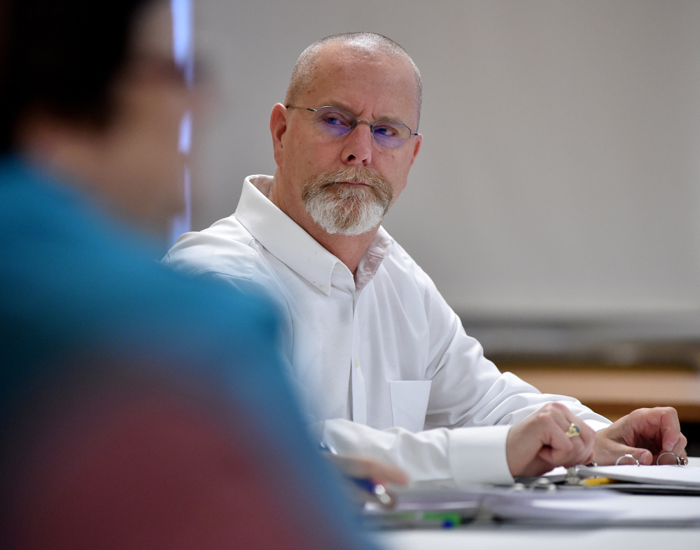 Councilman Steve Soule, D-Ward 1, listens during the review on Tuesday of budgets for information technology, health and welfare, planning, code enforcement, economic development and the Fire Department in the Council Chambers at City Hall in Waterville.