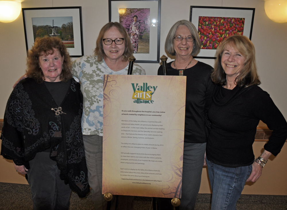 The Valley Arts Alliance has an exhibit "Springtime" in the lobby of the Sebasticook Valley Health Center in Pittsfield. The exhibit is on view through June 14. Participating members, from left, are Suzanne Trussell, Priscilla Hoekstra, Bonnie Ross and Linda Lawson-Miller.