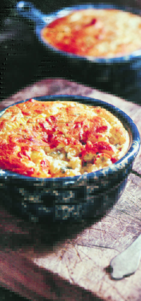 The creamy sweet corn pudding souffle offers a rich taste of Vermont.