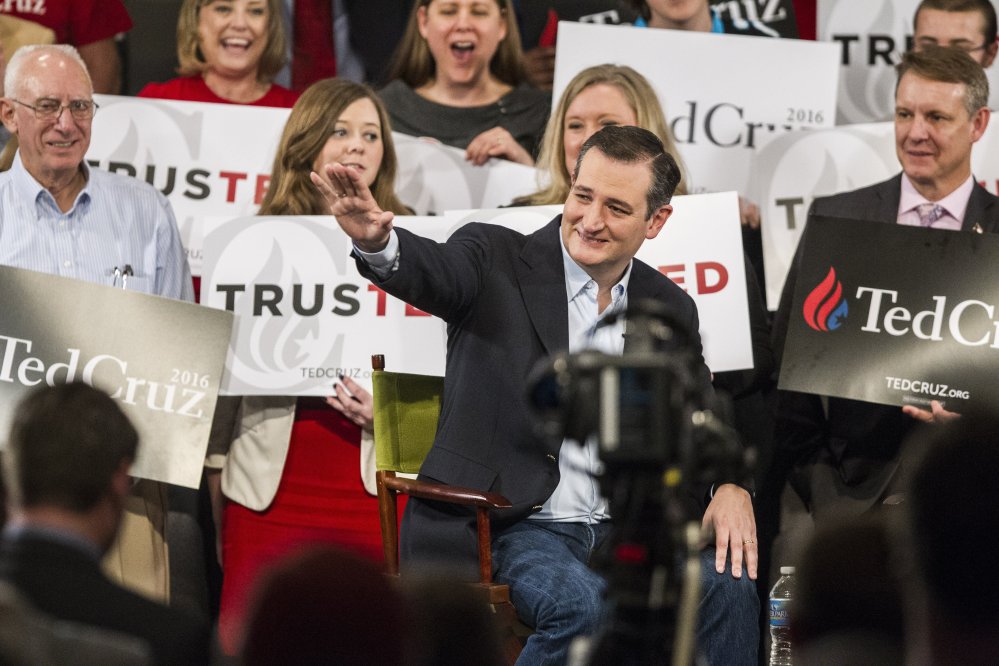 Republican presidential candidate Sen. Ted Cruz, R-Texas, waves to the crowd during a campaign rally Tuesday at Calvary Baptist Church in Raleigh, N.C.