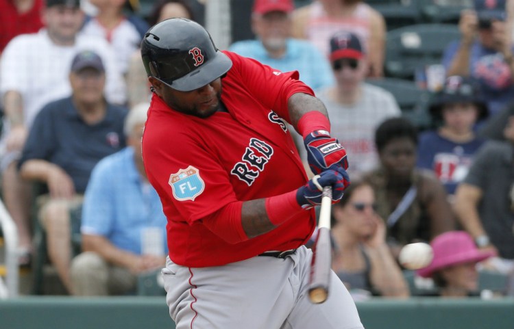 Pablo Sandoval started at third base for the Red Sox on Tuesday and hit a single in the second inning against Minnesota’s Tommy Milone at Fort Myers, Florida. The Twins beat the Red Sox, 6-2.