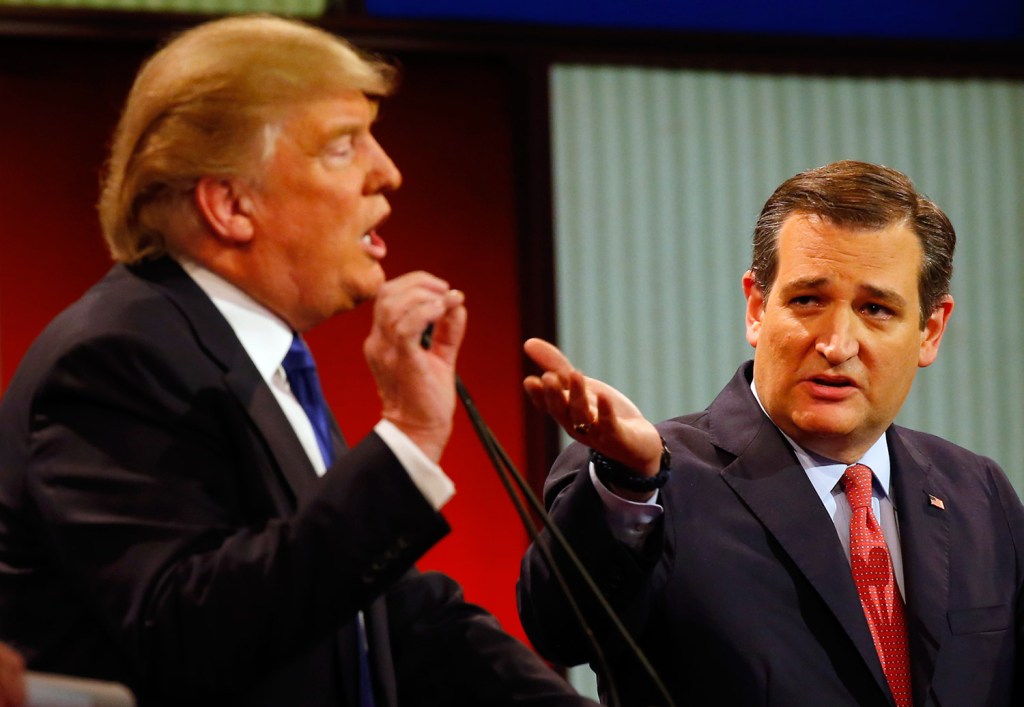 Donald Trump and Ted Cruz argue a point during Thursday night's heated debate.
The Associated Press