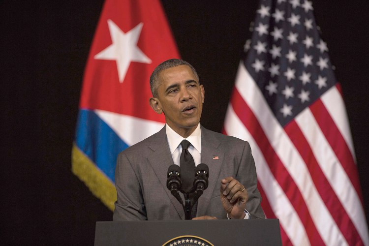U.S. President Barack Obama delivers his speech at the Grand Theater of Havana, Tuesday. The Associated Press
