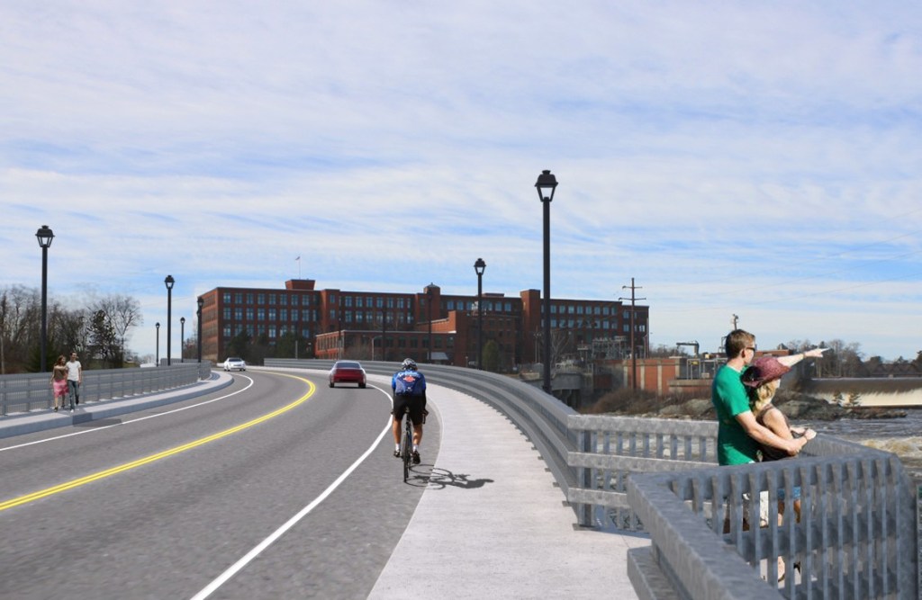This rendering shows what the view would be from the new bridge approaching downtown Brunswick.
Courtesy Maine Department of Transportation