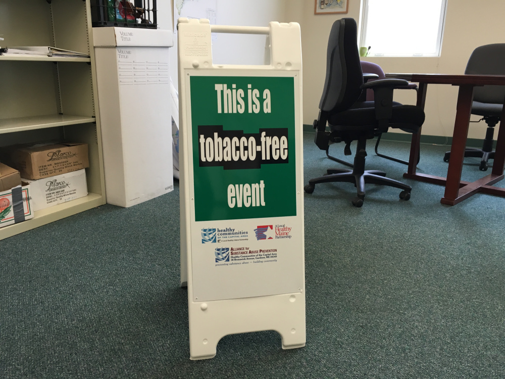 These types of signs are used in Winthrop to remind people not to use tobacco products at certain events.