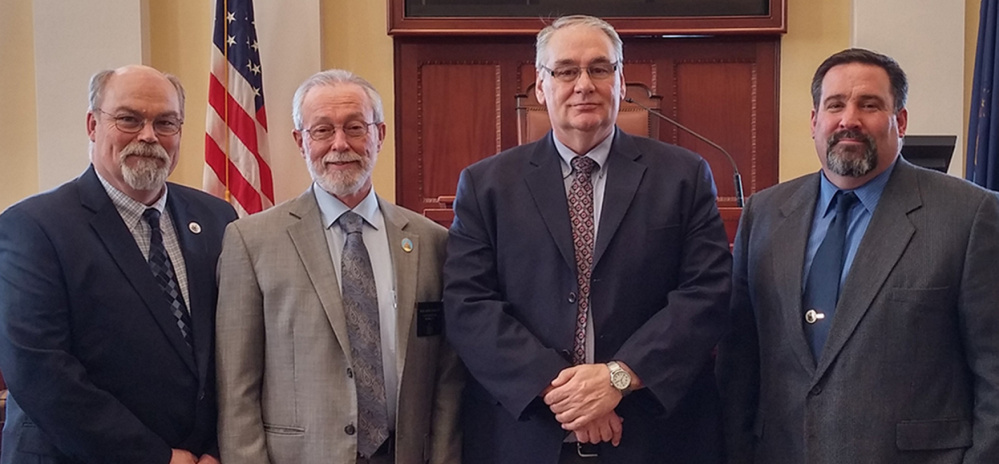 Contributed photo
Officials from Madison joined Sen. Rod Whittemore on March 22 at the State House. Their visit included a meeting with Gov. Paul LePage. From left are:Jack Ducharme, Sen. Whittemore, Paul Fortin and Tim Curtis.