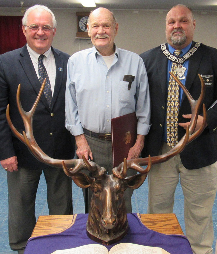 State Rep. Stanley Short, D-Pittsfield, left, presented Spencer Havey with a commendation from the Maine Legislature at the Sebasticook Valley Elks installation of officer's ceremony on April 2. The honor was in recognition of Havey's Spirit of America award presented at a recent Pittsfield Town Council meeting. Also pictured is Havey's son, Michael.