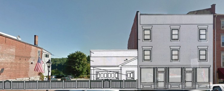 This photo illustration shows what the Quarry Tap Room expansion would look like from across Water Street in downtown Hallowell.
