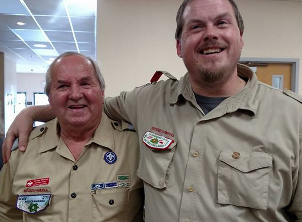 George "Chummy" Dawbin, left, was presented with the Lifetime Service Award for his more than 50 years of service to Scouts in West Gardiner, by his son, George "Butch" Dawbin, both of West Gardiner. The presentation was made during the annual Volunteer Recognition Dinner at the Waterville Lodge of Elks.