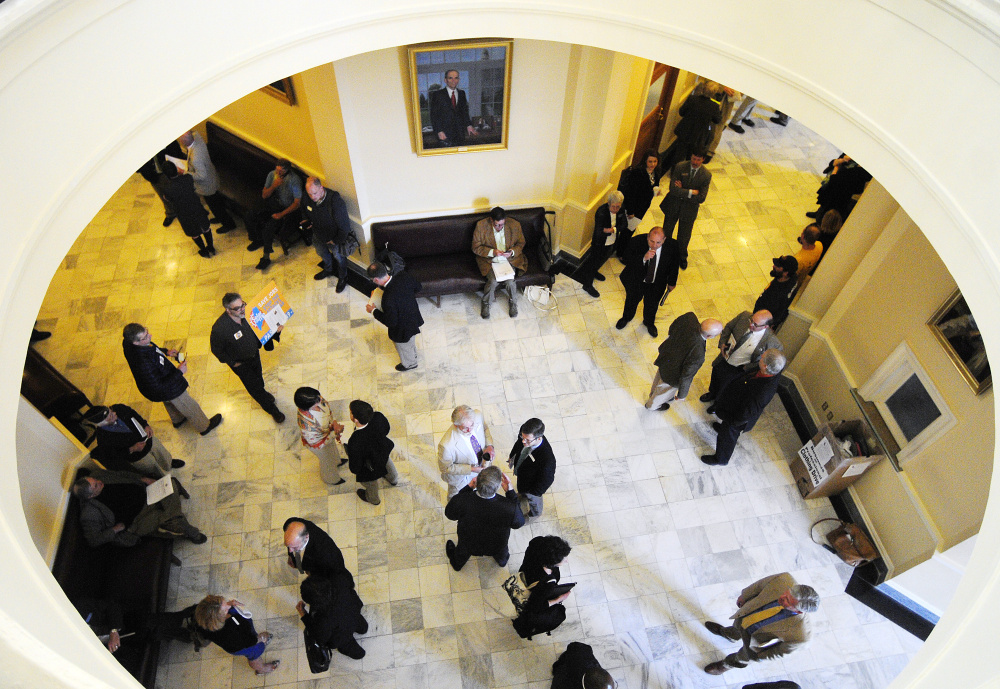 The halls were crowded with people lobbying legislators to override vetoes by Gov. Paul LePage on Friday at the State House in Augusta.