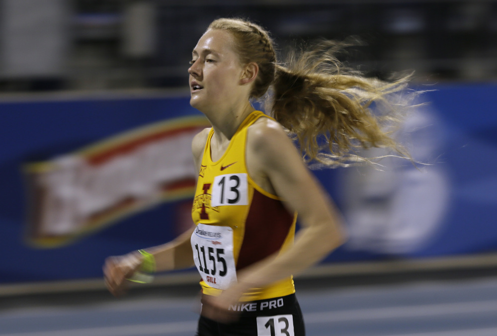 Iowa State redshirt sophomore Bethanie Brown competes in the women's 5000-meter run at the Drake Relays on Thursday in Des Moines, Iowa.