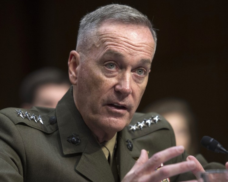 Then-Marine Gen. Joseph Dunford testifies on Capitol Hill in this Sept. 18, 2015., photo. Dunford was confirmed as Joint Chiefs chairman on Sept. 20, 2015, and officially took office on Oct. 1.