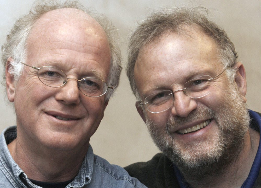 Vermont ice cream entrepreneurs Ben Cohen, left, and Jerry Greenfield pose in 2010 for photos in Burlington, Vt. The co-founders of Ben & Jerry's were arrested Monday at the U.S. Capitol as part of ongoing protests in Washington about the role of money in politics.