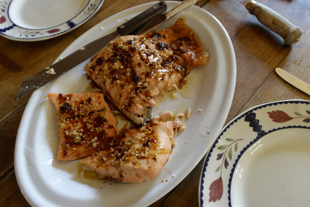 TEMPLE, ME - APRIL 15: Salmon with Temple Tappers birch syrup Friday, April 15, 2016. (Photo by Shawn Patrick Ouellette/Staff Photographer)