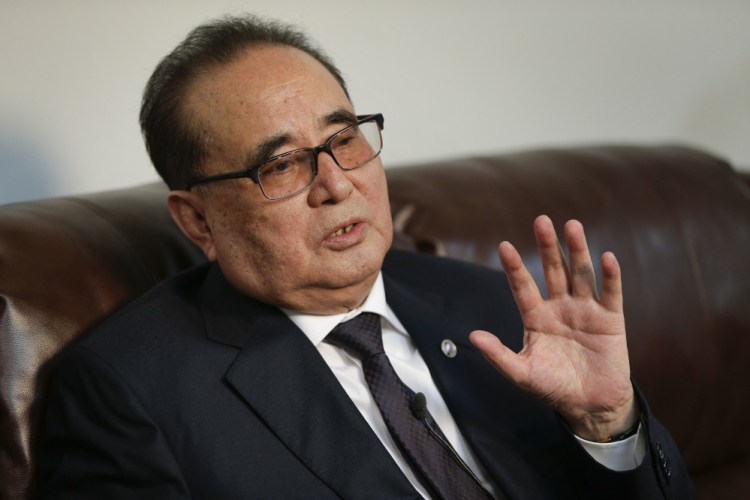 North Korea's Foreign Minister Ri Su Yong answers questions during an interview in New York.