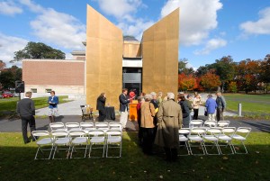 John Ewing/Staff Photographer: Sunday, October 14, 2007....People begin to gather for the Grand Reopening ceremony of the Bowdoin College Museum of Art following its closure for the past two years for construction of its new landmark building on the Brunswick campus.