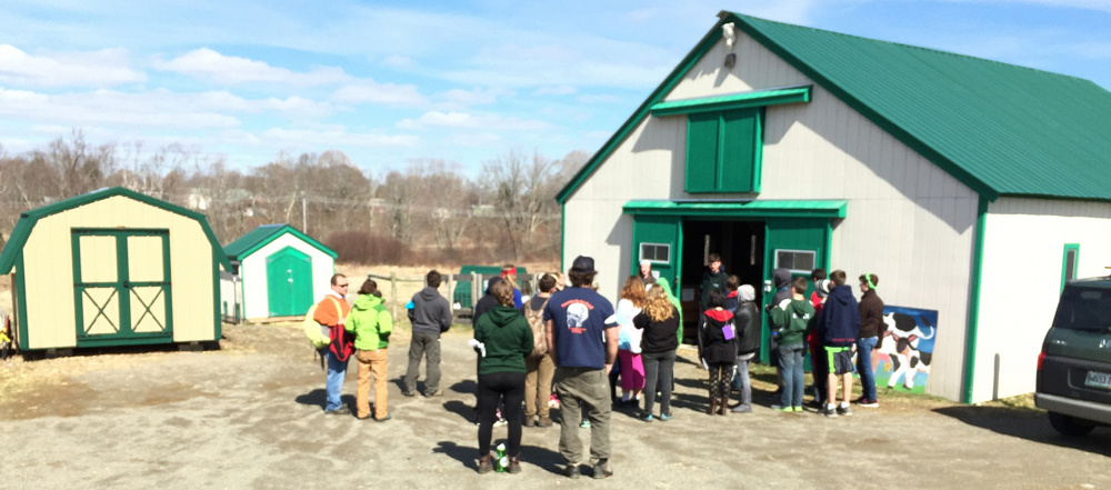 The day started with the entire group of 13 Unity College students, two faculty members, 33 middle school students and two teachers from Mt. View Middle School participating in ice breakers. Group I went to the Heritage Barn for a lesson on sustainability and farm animals.