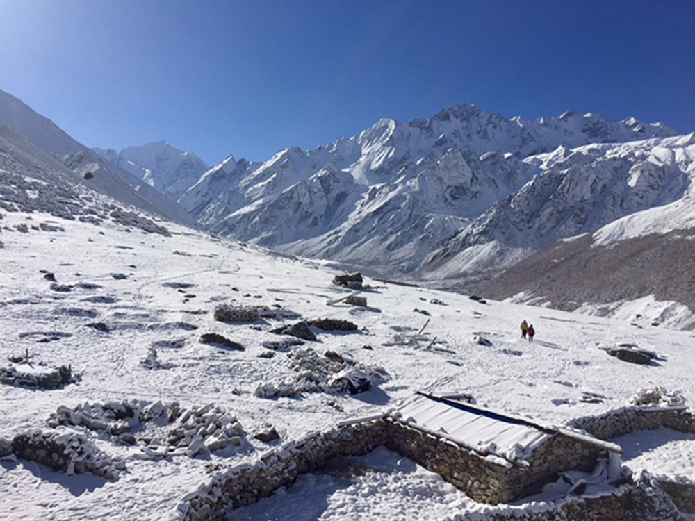 The Langtang valley village of Kyanjin Gompa is covered with a fresh blanket of snow last month during a visit by Khaled Habash and his sister Jasmine Habash.
