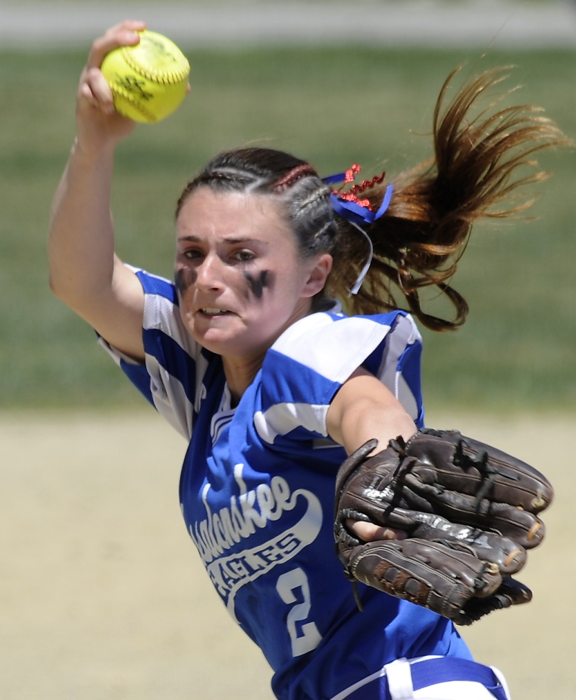 Messalonskee's Kirsten Pelletier is averaging just under 11 strikeouts per game for the 6-0 Eagles.