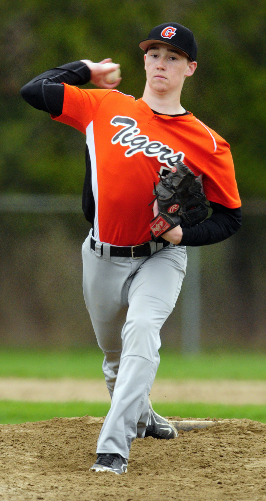 Gardiner pitcher Nic Berube throws a pitch during a game against Oceanside on Saturday in Gardiner