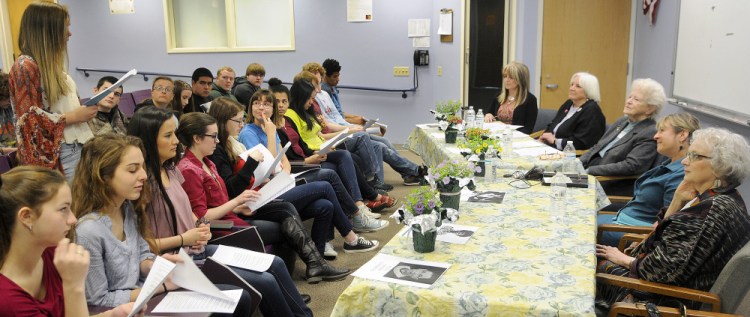 Gardiner Area High School students discuss women's rights Monday with a panel at the school. The panel discussed the evolution of civil liberties for women during their lifetime with the students.