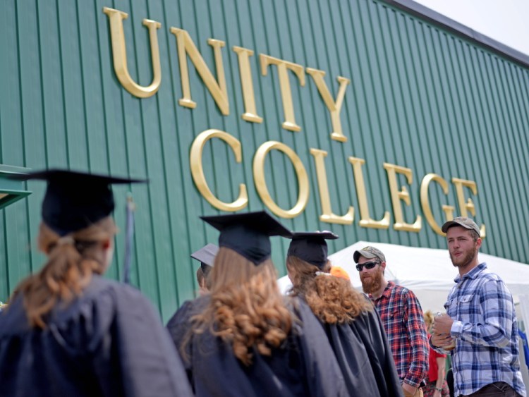 The Unity College class of 2015 marches into the gymnasium last year. This year's commencement ceremony is scheduled for Saturday, when 128 students will receive diplomas.
