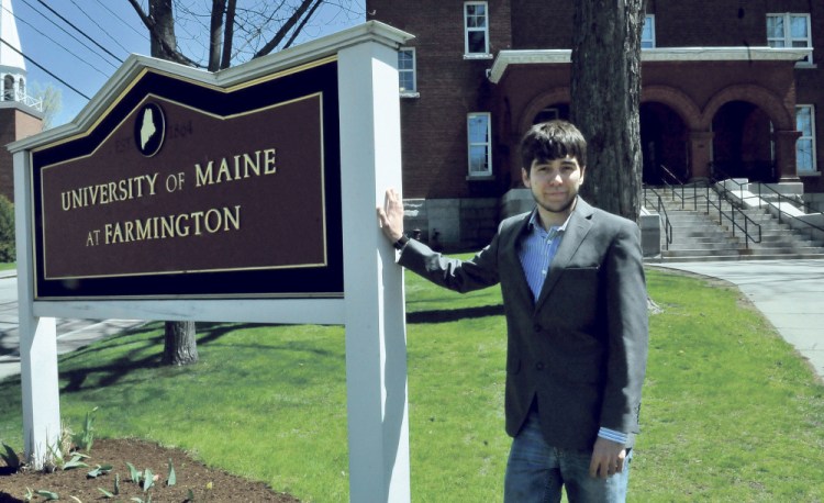 University of Maine at Farmington student Travis Bent, of Norridgewock, on campus Wednesday, plans to teach English in Spain starting in September after receiving a Fulbright Fellowship.