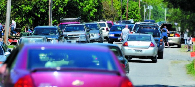 Traffic backs up last year on the Skowhegan end of Route 150 during the Cornville 10-mile yard sale. The event this year is scheduled for May 21 and 22.