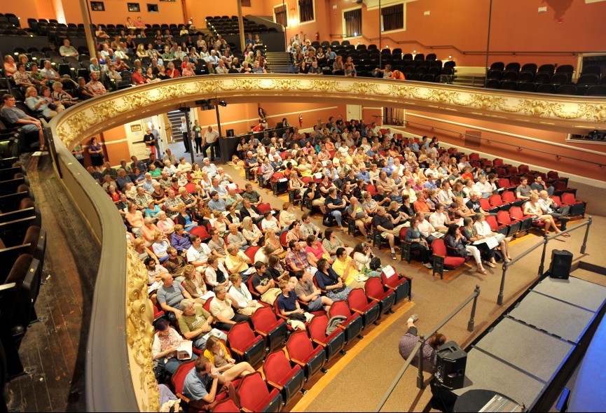 The audience fills the Waterville Opera House on opening night of the Maine International Film Festival in July 2014. Those responding to a recent Waterville Creates! survey have said that arts and culture are vital to the success of the city's downtown.