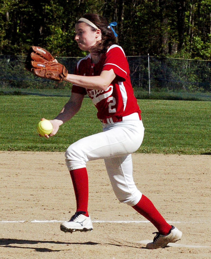 Messalonskee pitcher Kirsten Pelletier delivers a pitch against Cony during a Kennebec Valley Athletic Conference Class A game Monday in Oakland.