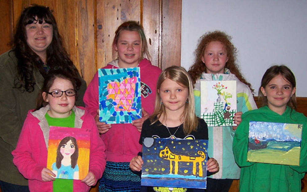 Strong Elementary student recently presented a program of Artful Endeavors to the Franklin County Retired Educators. In front, from left, are Isabelle Danala, Kydia Chapman and Kaylie Estabrook. In back, from left, are Educational Technician Heidi Richards, Lily Brault, Addie Finn.