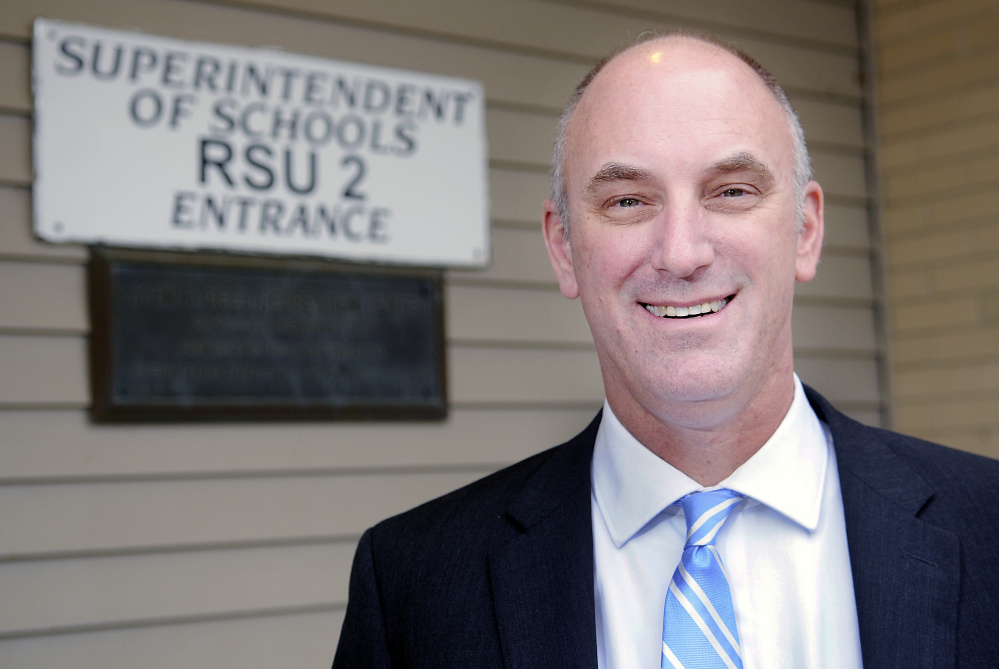 RSU 2 Superintendent Bill Zima, shown here at his Hallowell office in 2015, said the school district's budget increases are leveling off.