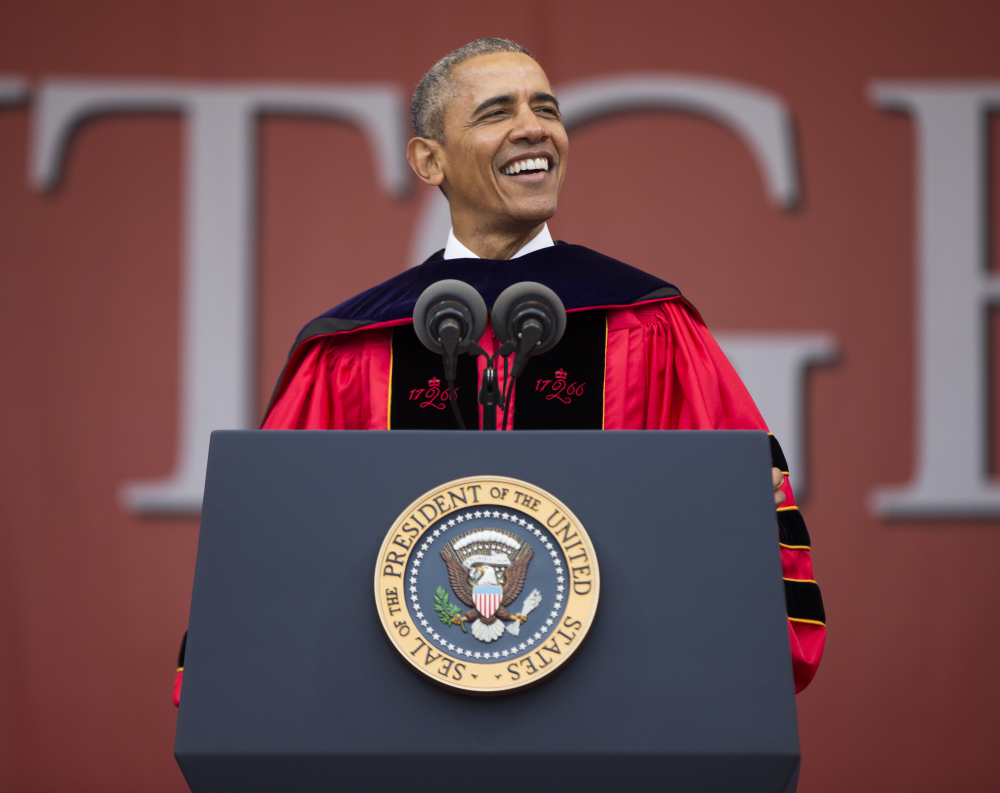 President Obama delivers the commencement address during Rutgers University's 250th anniversary graduation ceremony Sunday in Piscataway, N.J.
