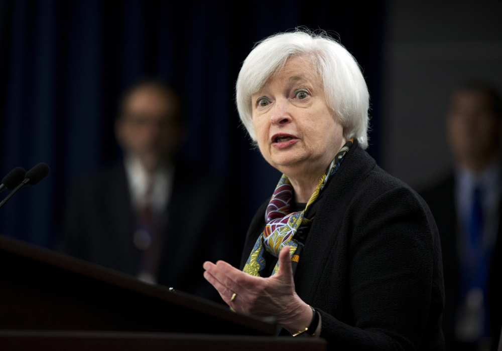 Federal Reserve Chair Janet Yellen speaks during a news conference. Minutes from its April 26-27 meeting show that a June benchmark interest rate increase is possible.