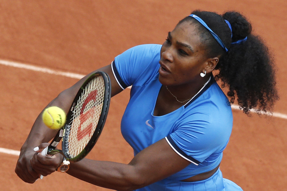 Serena Williams dicated play after a 2  hour delay and beat No. 26 seed Kristina Mladenovic in the third round of the French Open on Saturday in Paris.