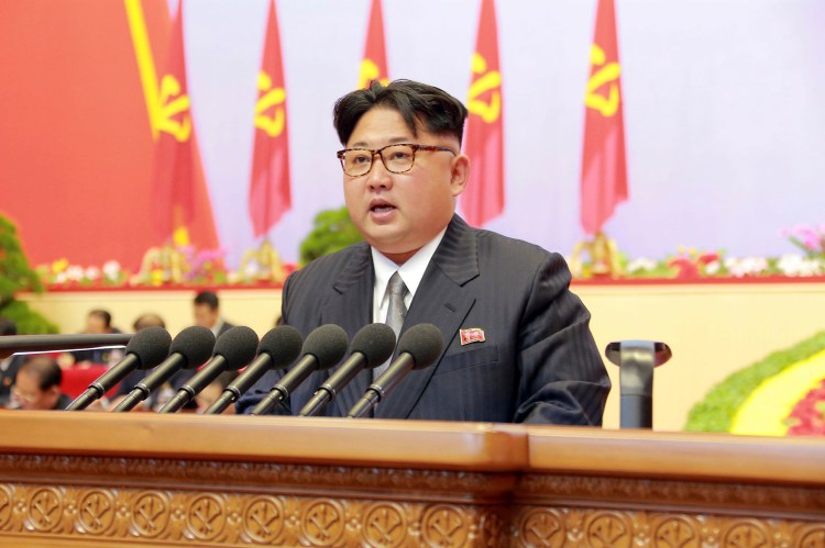 North Korean leader Kim Jong Un speaks during the party congress in Pyongyang, North Korea. Independent journalists were not given access to cover the event depicted in this photo, distributed via the Korean Central News Agency and the Korea News Service. 
