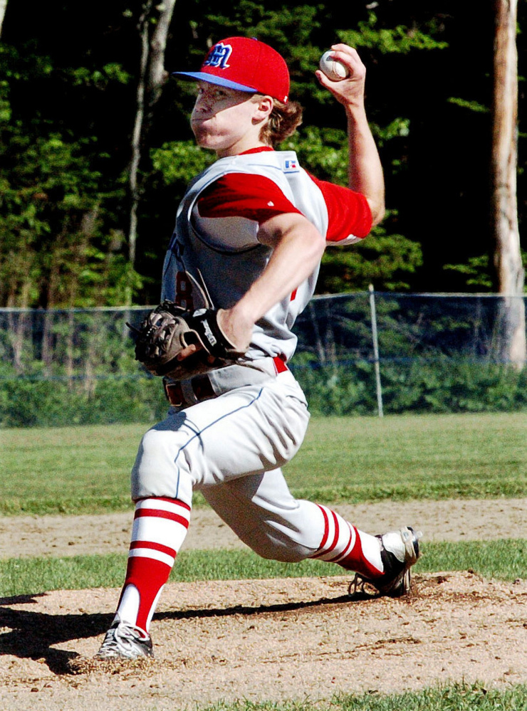 Messalonskee's Dustin Brown throws against Cony on Monday in Oakland.