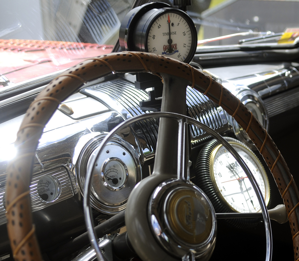 The steering column, a clock, right, and odometer that will guide the 1948 Ford sedan sponsored by Peter Prescott across the western United States during the 2016 Hemmings Motor News Great Race.