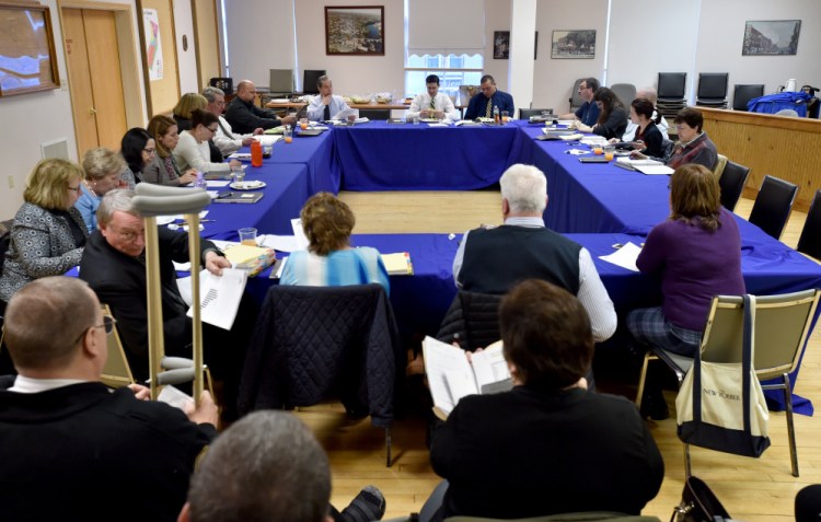Waterville residents and city officials gather for the first budget meeting of the fiscal year in the Waterville city council chambers in March. The City Council hopes to hone the final numbers for the 2016-17 city and school budget at a workshop Tuesday.