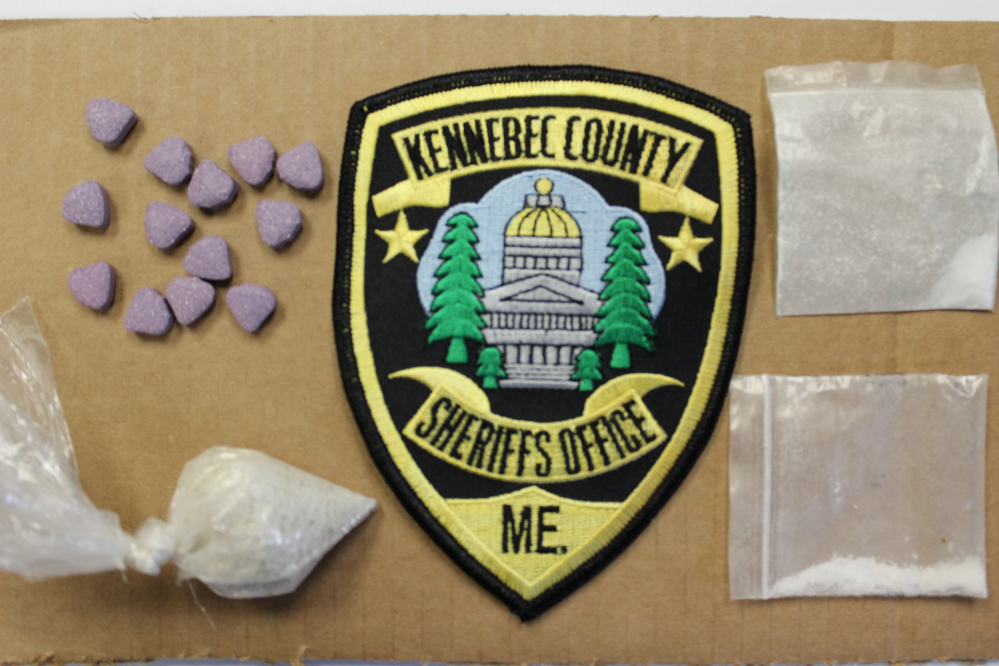 Kennebec County sheriff's deputies arrested two men Monday during a traffic stop in which they found street drugs and an anesthetic called ketamine, police said.