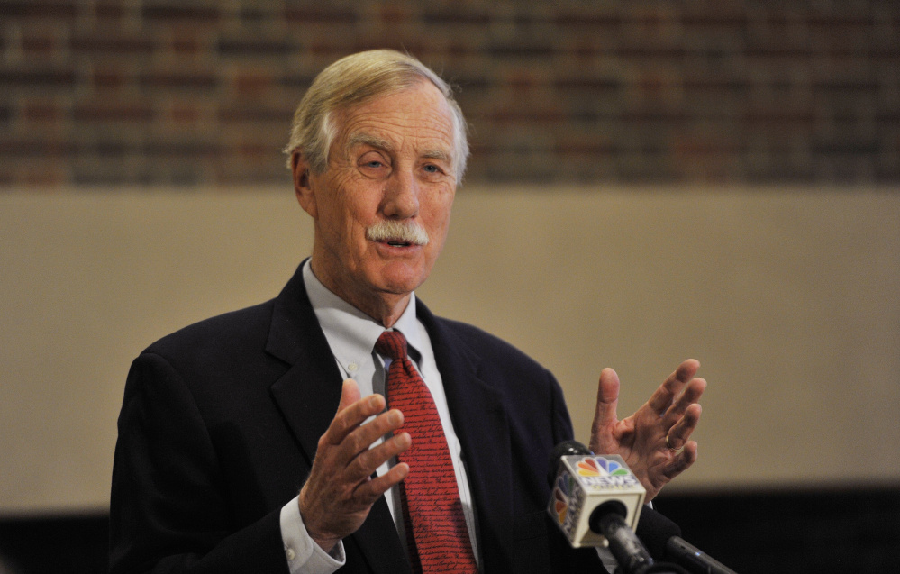 U.S. Sen. Angus King speaks during a news conference in March. King said Tuesday that Senate passage of the National Defense Authorization Act for fiscal year 2017, which includes a provision the military buy U.S.-made shoes, is "another win for American jobs."