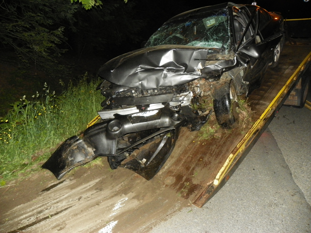 Laurie A. Garland, of Sidney, was killed Wednesday night when the car she was driving crossed the centerline and hit this vehicle on West River Road in Sidney.