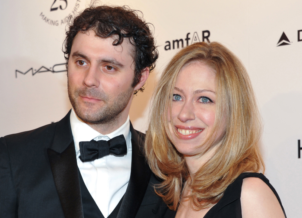 Chelsea Clinton, in this February 2011 photo with husband Marc Mezvinsky, announced on Twitter Saturday that she has given birth to her second child, son Aidan.