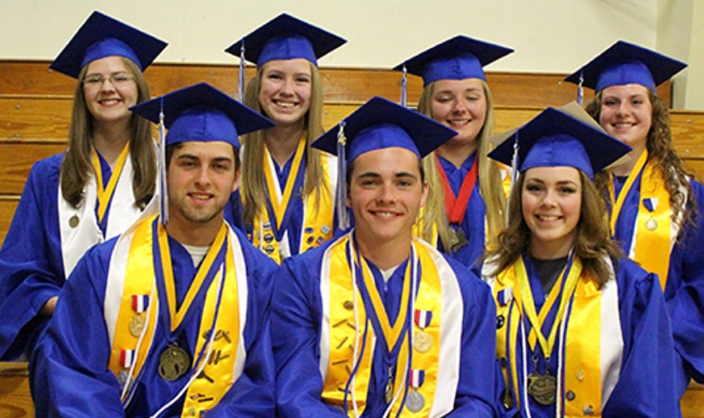 Erskine Academy's Seniors of the Trimester, front, from left, are Luke Peabody, Joshua Reed and Lilja Bernheim; and back, from left, are Julia Fasano, Kayla Goggin, Alainie Sawtelle and Sarah Pleau.